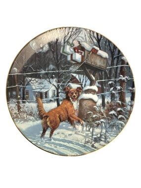 “Country Christmas” Winter Dog Decorative Collector 1983 Plate Brown Dog in Snow